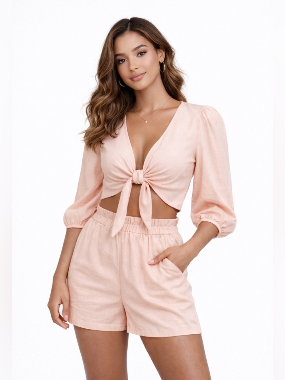 Express Blush Pink Matching Set Size S Tie Front Top & Shorts NWT